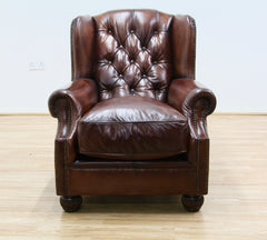 Oskar Wingback Armchair ,Brown Hand Antique Leather