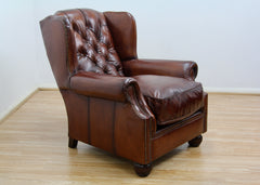 Oskar Wingback Armchair ,Brown Hand Antique Leather