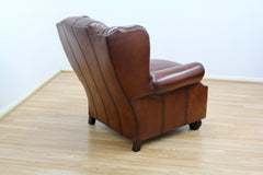 Oskar Wingback Armchair ,Brown Hand Antique Leather