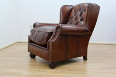 Oskar Wingback Armchair ,Brown Hand Antique Leather