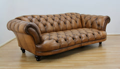 Bespoke Oskar Chesterfield 4 Seater Sofa in Buffalo Leather, Hand Antique