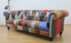 Bespoke 4 Seater Leather Chesterfield Patchwork Sofa