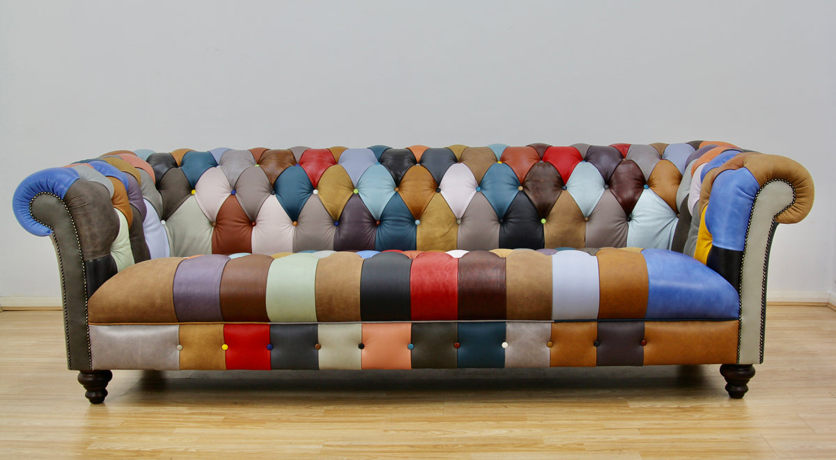 Bespoke 4 Seater Leather Chesterfield Patchwork Sofa