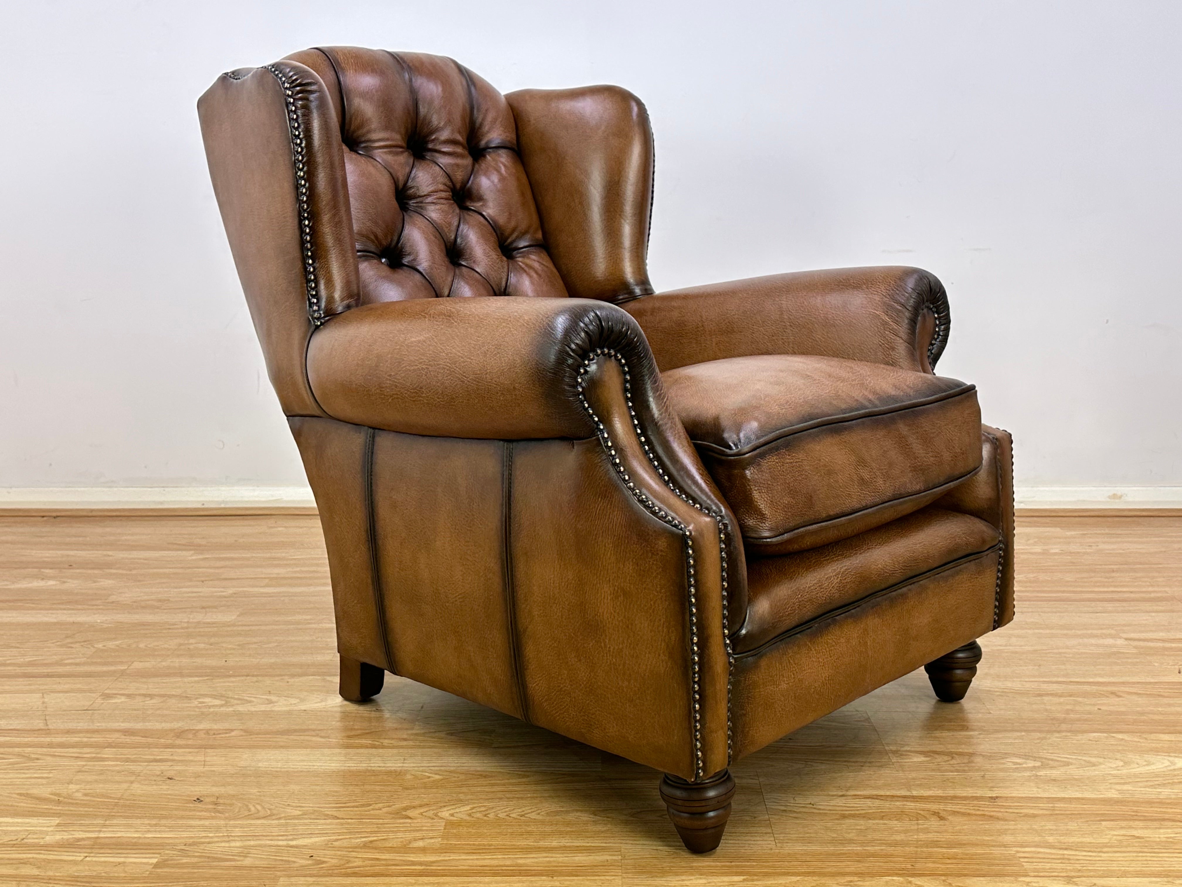 Oskar Leather Wingback Armchair Buffalo Hide Hand Antique