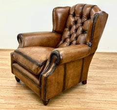 Oskar Leather Wingback Armchair Buffalo Hide Hand Antique