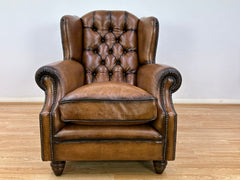 Oskar Leather Wingback Armchair Buffalo Hide Hand Antique