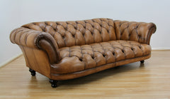 Bespoke Oskar Chesterfield 4 Seater Sofa in Buffalo Leather, Hand Antique